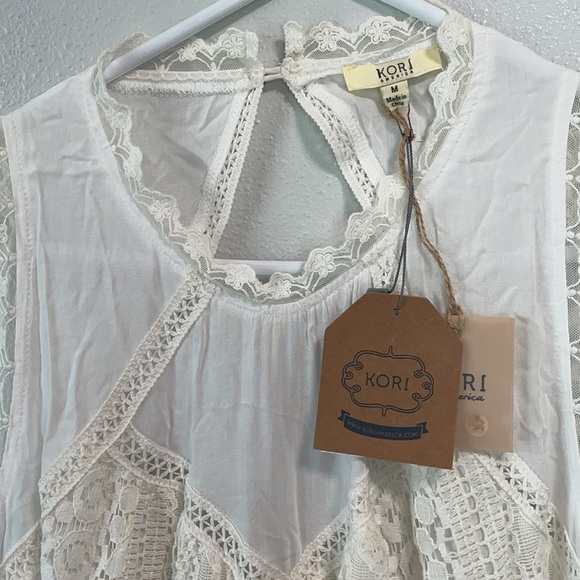 KORI AMERICA M sleeveless keyhole ivory lace dress - Picture 3 of 6